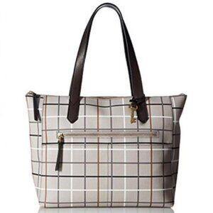 Fossil Rachel Grey Plaid‎ Satchel Bag Shoulder Preppy Classic Handbag